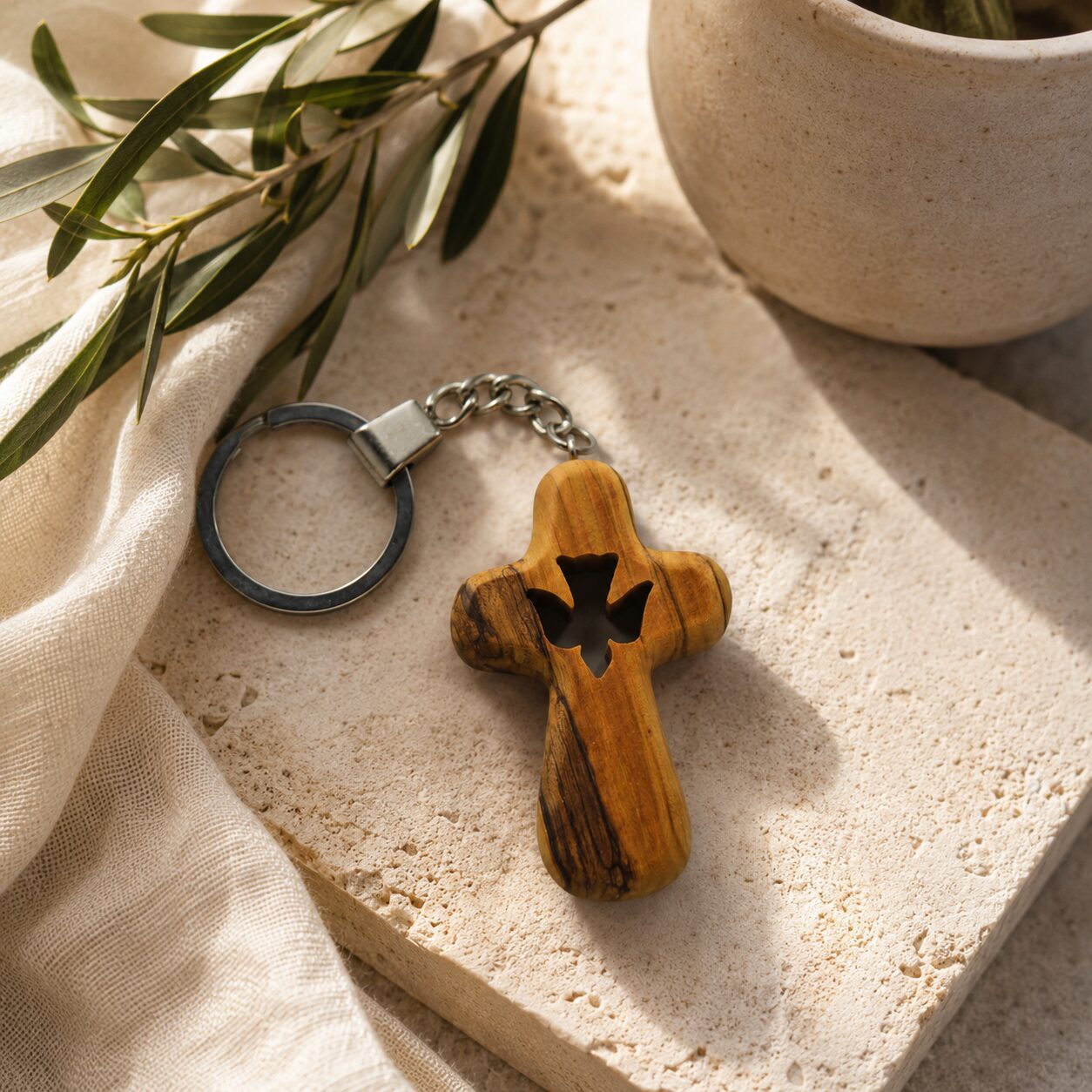 Cross Keychain 6cm with Dove