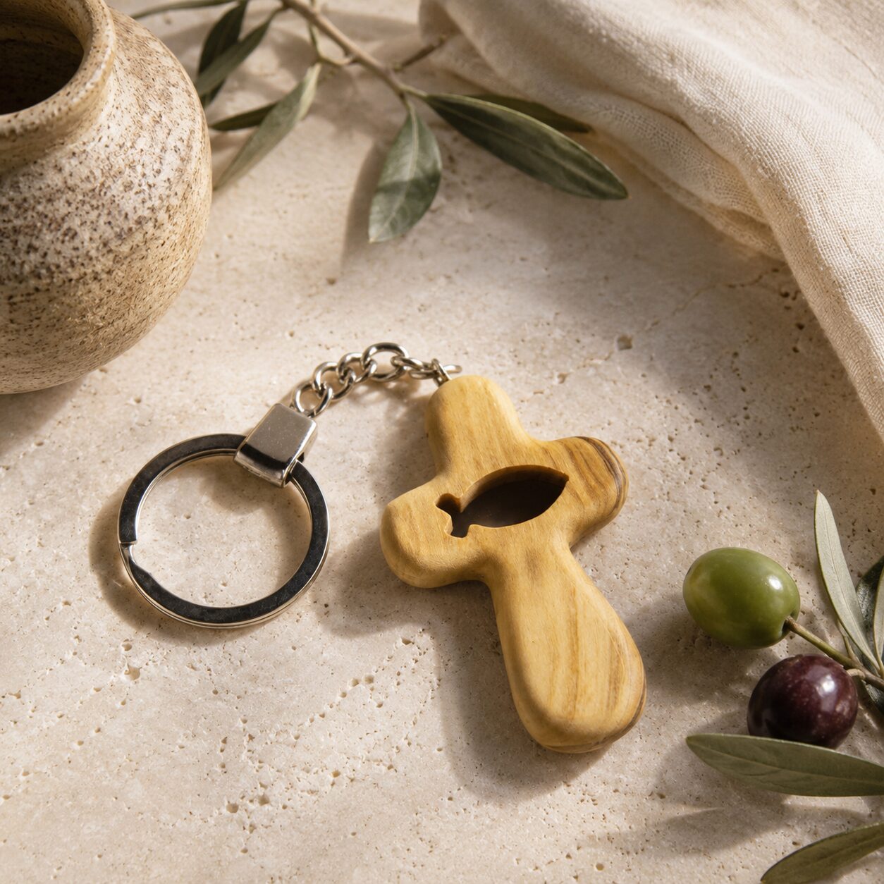 Cross Keychain 6cm with Fish